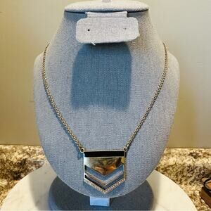 J. Crew - Long Gold/Brass Arrow Necklace, with black enamel and clear crystals